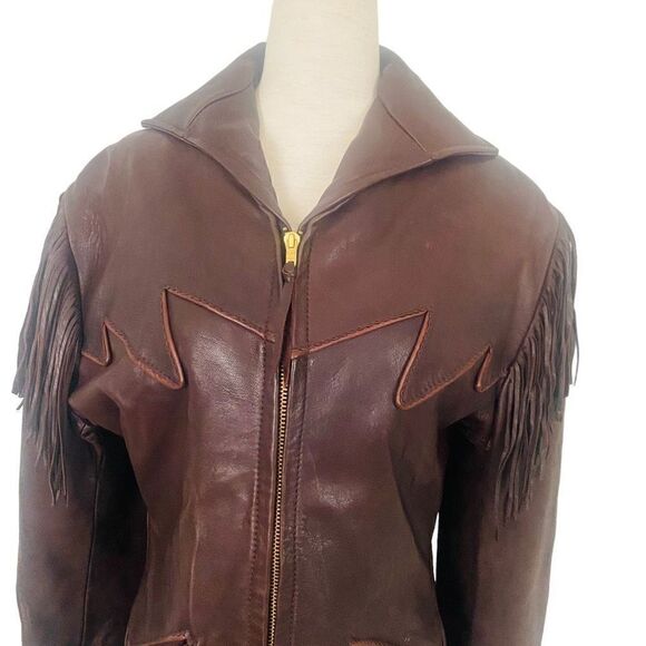 Creations in Leather Chocolate Brown Fringe Leather Jacket Sz S MSRP $700+ MY23 - Picture 4 of 14